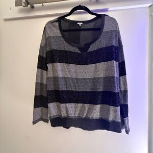 Splendid Black Striped Metallic Knit Top